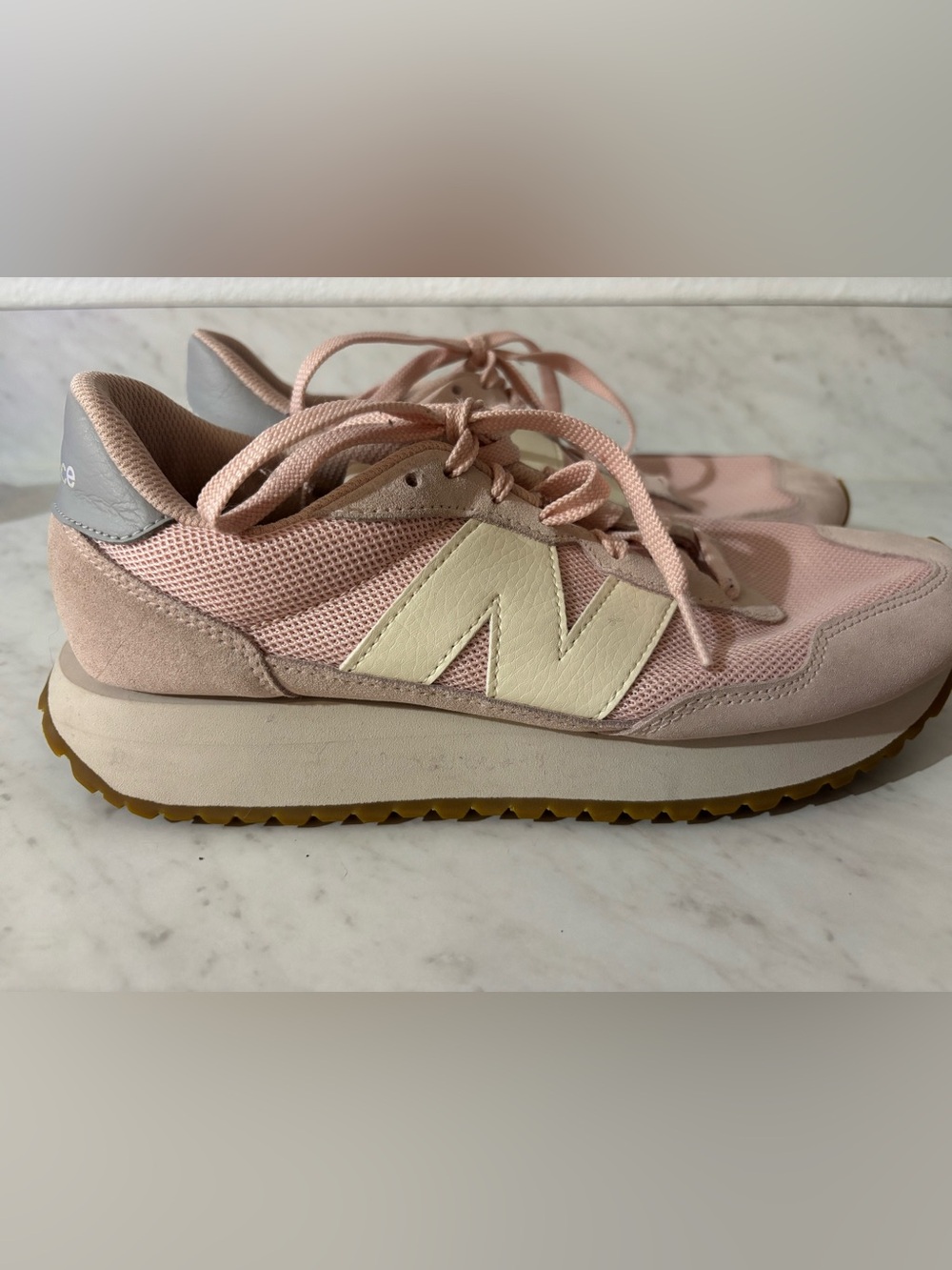 New Balance 237 Women’s Pink and Cream Retro Platform Sneakers